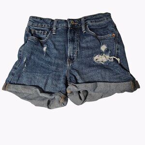 Old Navy OG Short Mid Rise Jean Shorts Womens Size 2 Dark Wash Distressed Denim